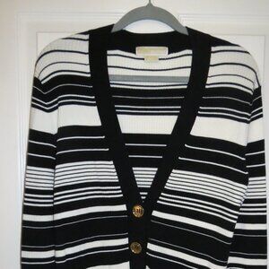 EUC Michael KORS Womens Size Petite Large Black White Striped Cardigan